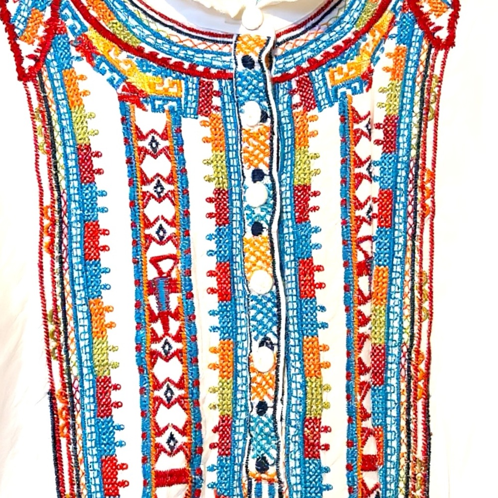 Johnny Was Biya Small Embroidered White Long Sleeve Blouse Shirt Top Mayan - Picture 4 of 7